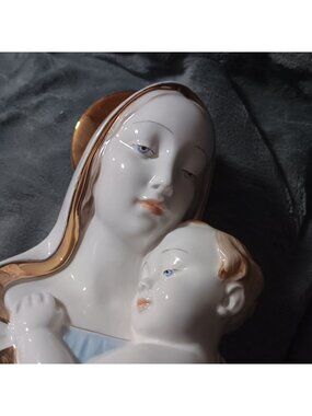 Vintage Porcelain Bust Italy Numbered Virgin Mary Baby Jesus 8" 1950's Painted